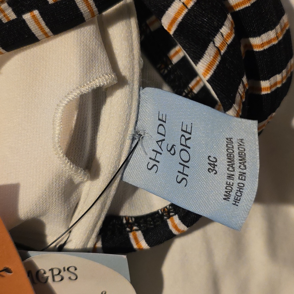 Shade & Shore 34C Striped Black and Tan Bikini Top Underwire W/ Pads (W499) - Picture 4 of 6